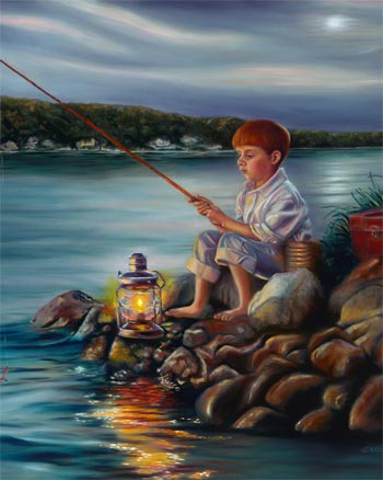 Fishing at Dusk - oil painting by Sharon Lange